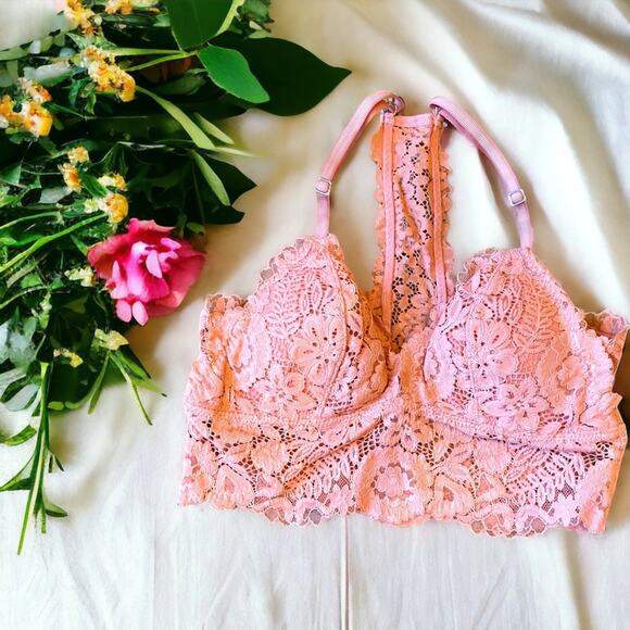 Aerie pink peach lace boho romantic bralette, XS NWOT - Picture 1 of 5